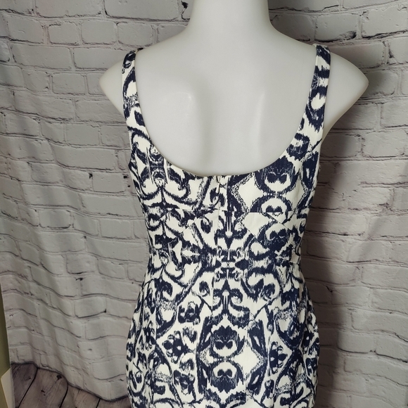 JayGodfrey V-Neck Midi Length Sheath Lined Blue & White Dress Size 4 - Picture 5 of 9
